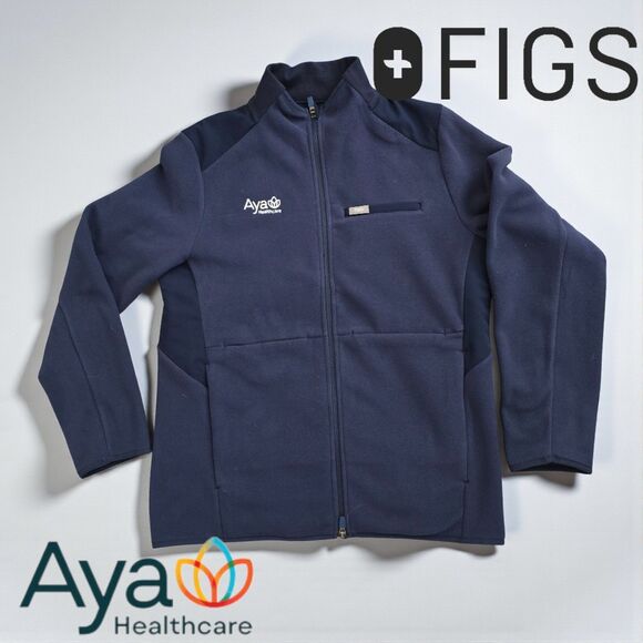 FIGS On-Shift Fleece Jacket Navy Blue Co-Branded w/ Aya Healthcare Womens Medium - Picture 1 of 4